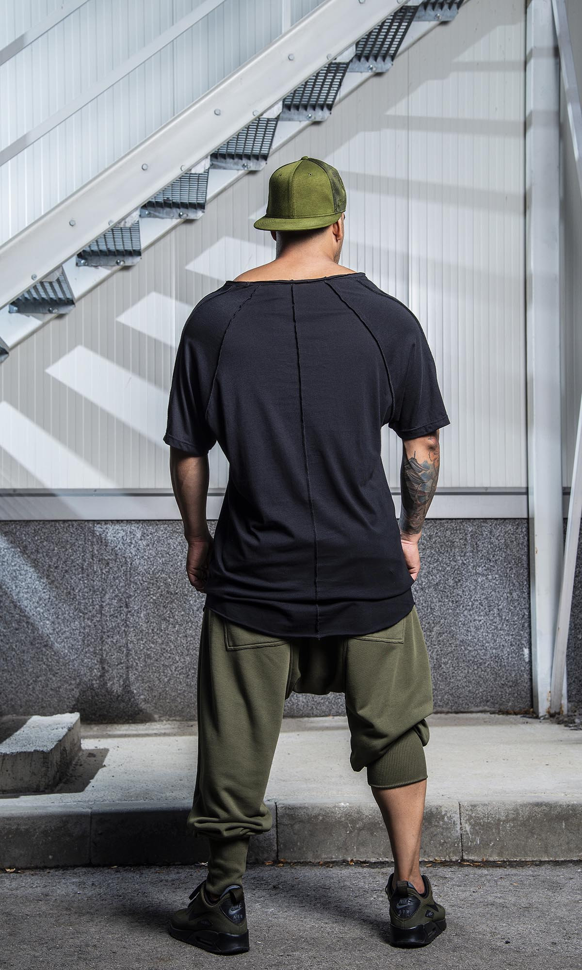 Men’s Athletic Drop Crotch Shorts in Army Green - Image 4