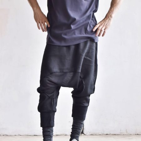 Men’s Black Avant-Garde Jogger Pants with Low Crotch Fit