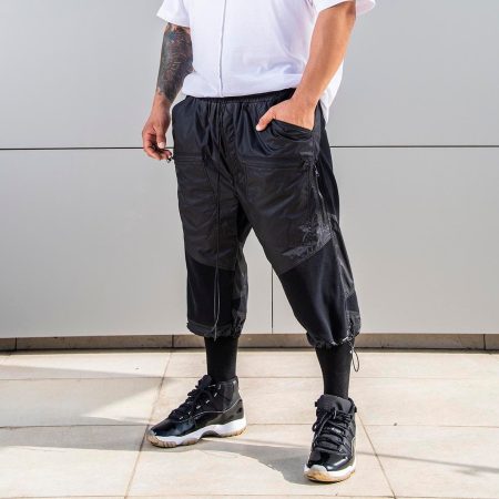 Men’s Casual Athletic Harem Shorts with Washed Distressed Motif