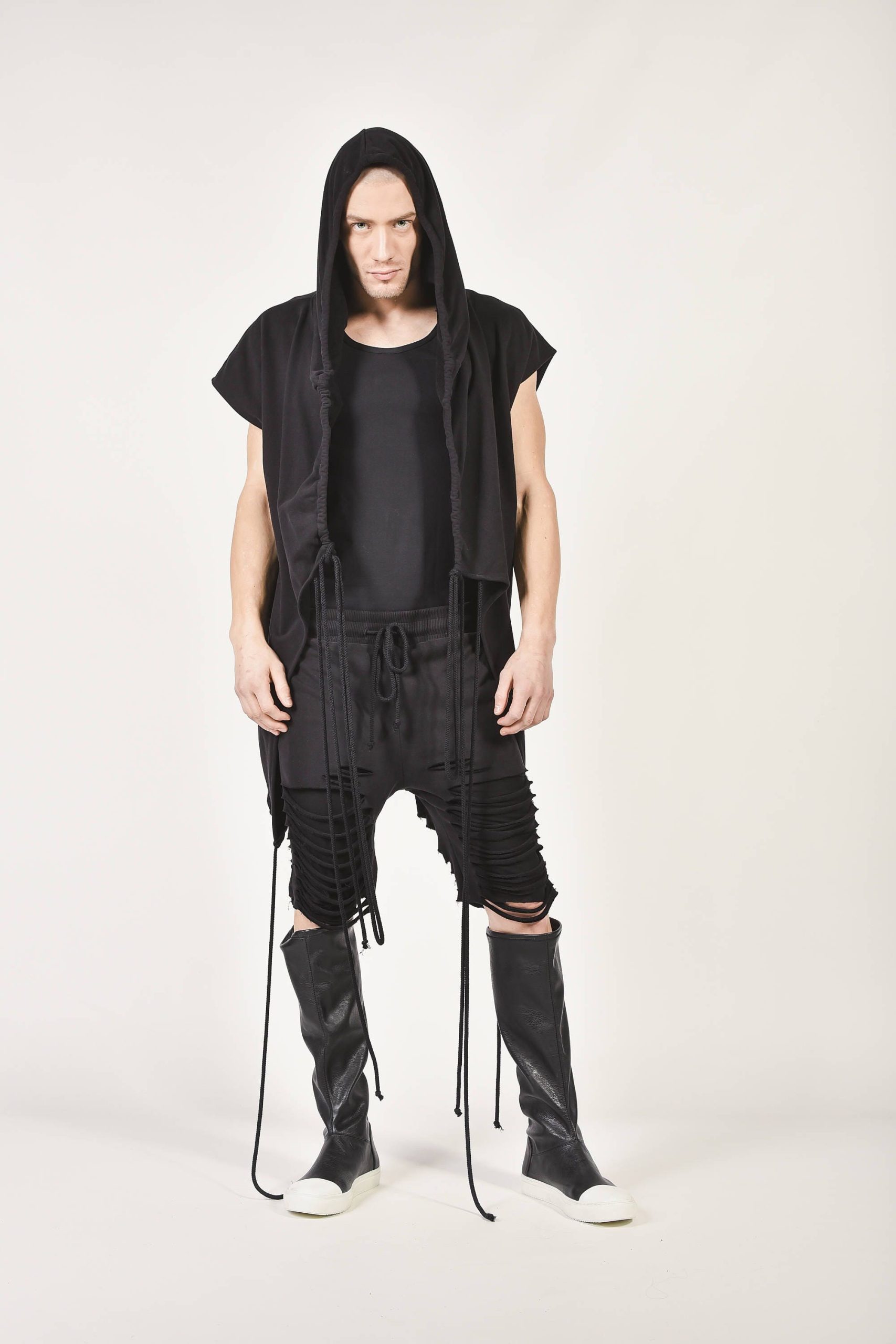 Men’s Gothic Streetwear Pants with Tie Strap Accents