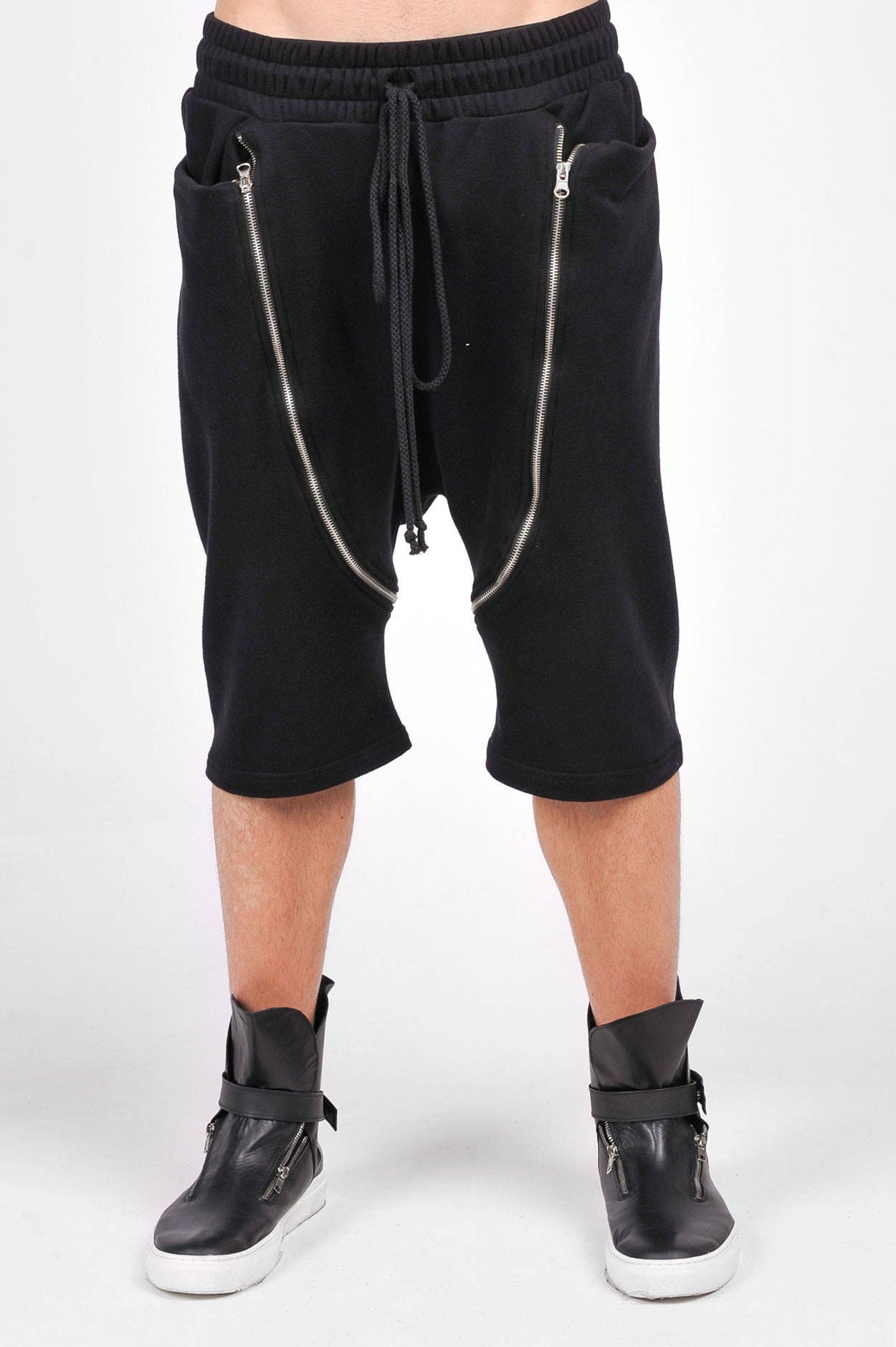 Men’s Gothic Streetwear Shorts with Long Drawstring Waist