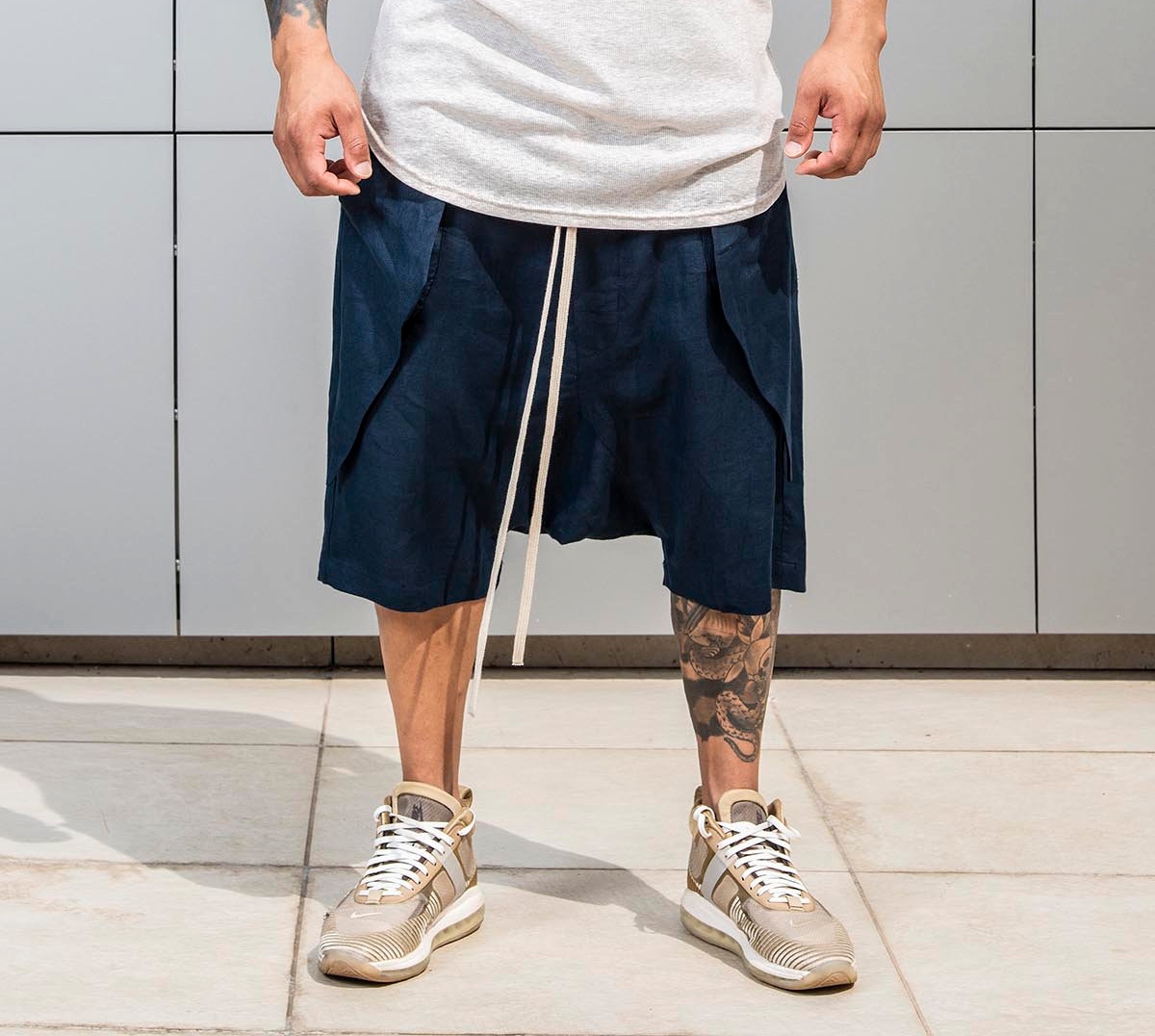 Men’s Loose Fit Harem Shorts with Side Panel Pockets
