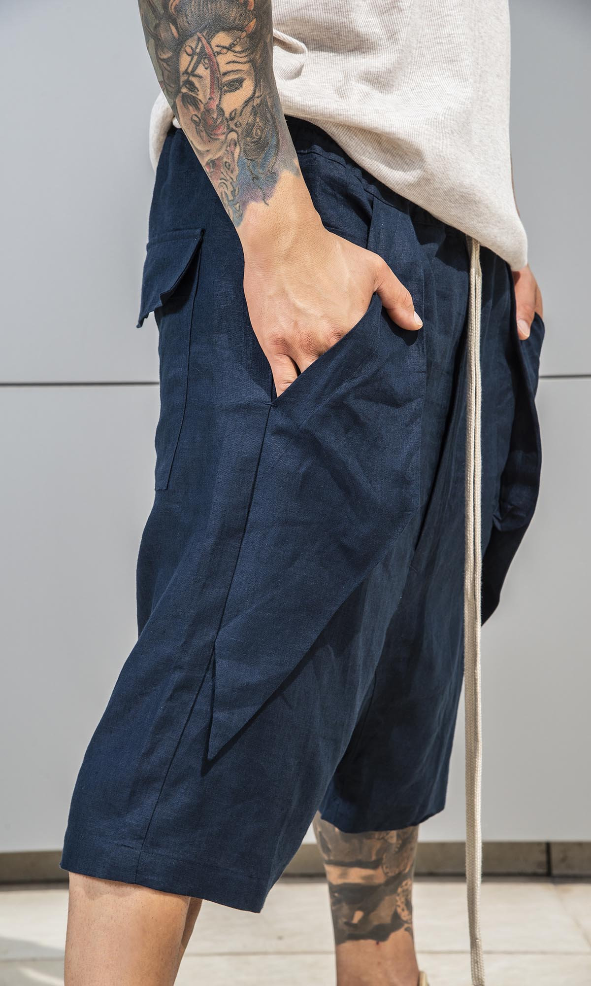 Men’s Loose Fit Harem Shorts with Side Panel Pockets - Image 3