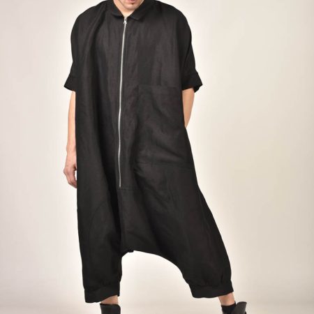 Men’s Loose Fit Zip Front Jumpsuit with Harem Silhouette