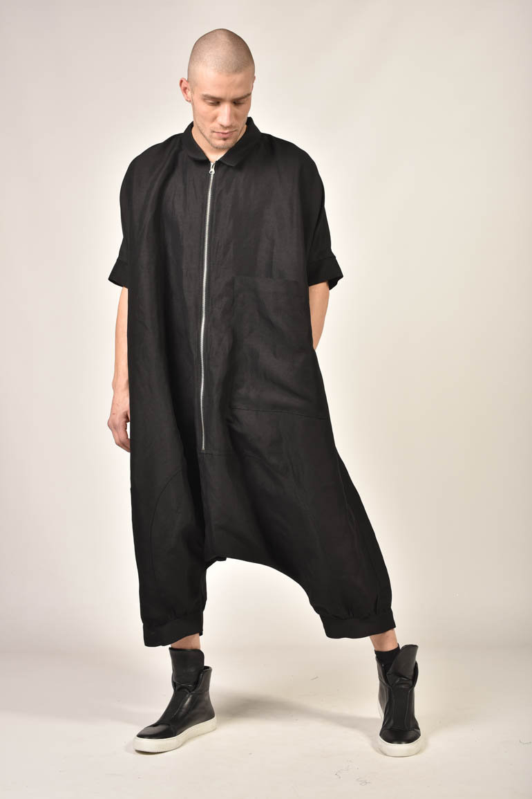 Men’s Loose Fit Zip Front Jumpsuit with Harem Silhouette