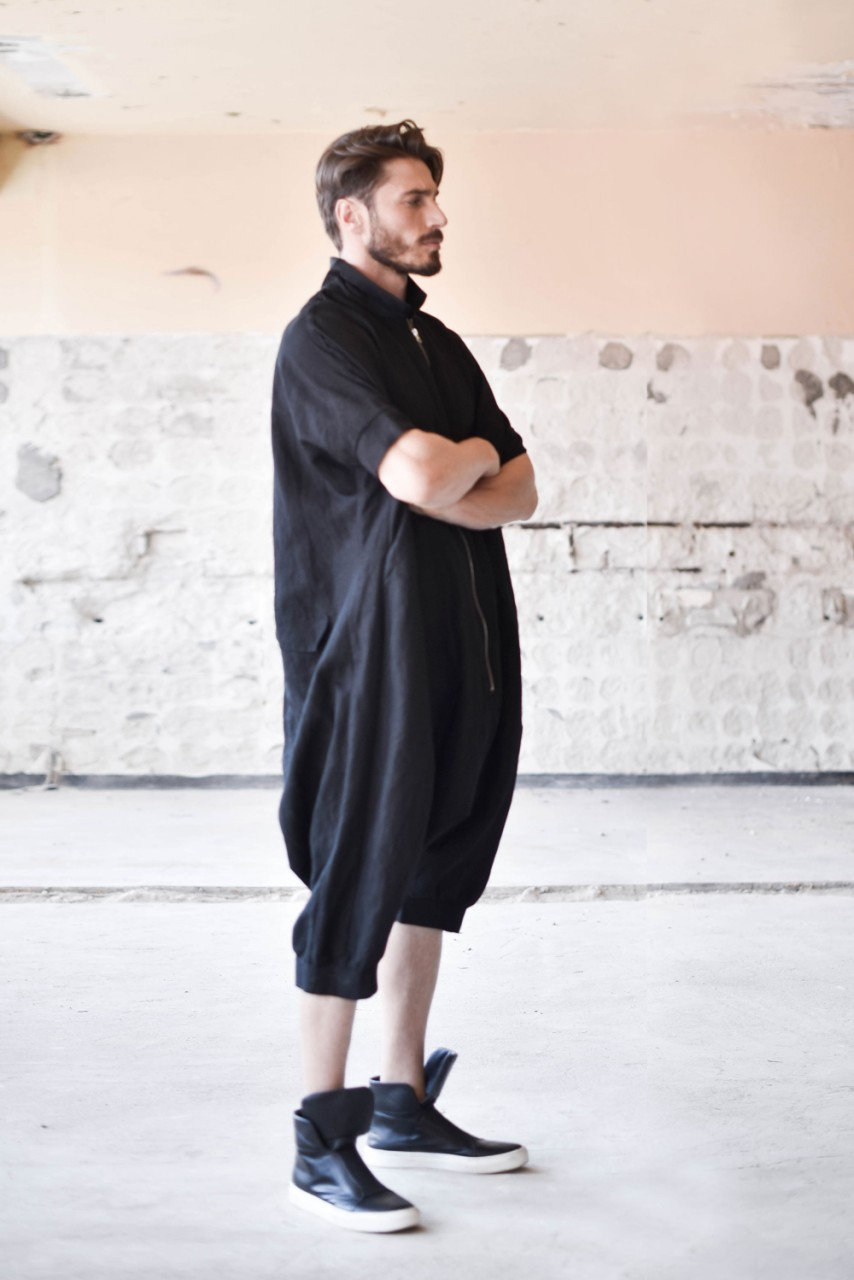 Men’s Loose Fit Zip Front Jumpsuit with Harem Silhouette - Image 2