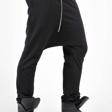 Men’s Urban Black Drop Crotch Sweatpants with Stacked Leg Fit