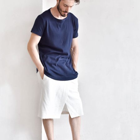Men’s White Lounge Shorts with Clean Asymmetric Hem