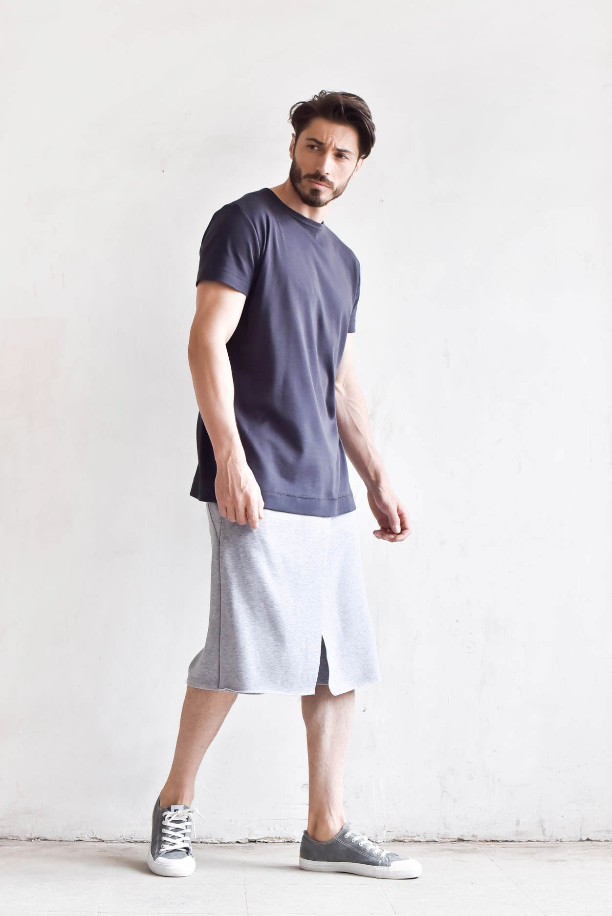 Men’s White Lounge Shorts with Clean Asymmetric Hem - Image 4