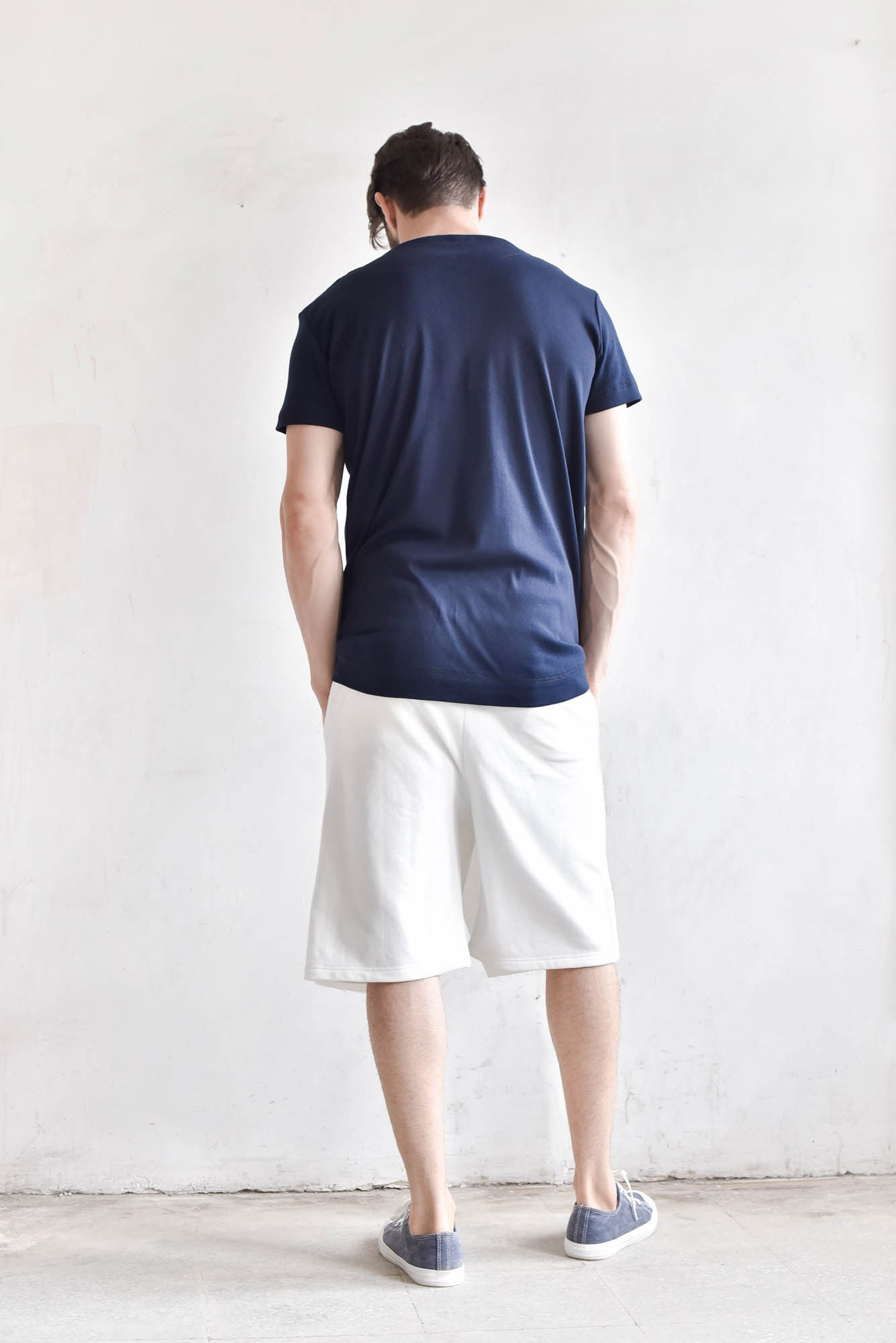Men’s White Lounge Shorts with Clean Asymmetric Hem - Image 2